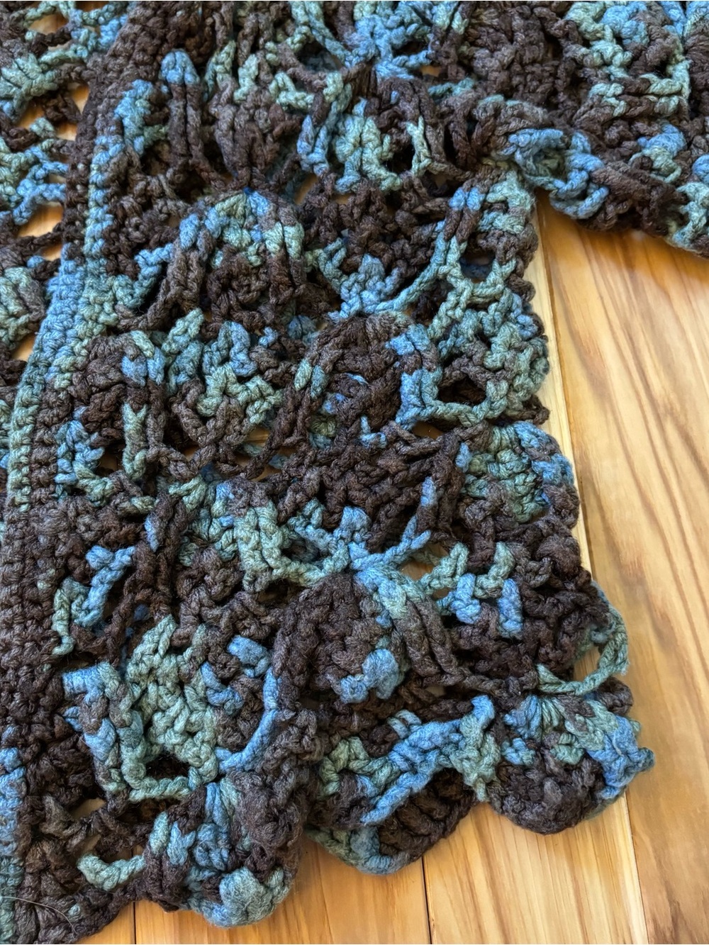 Boho Crochet Brown Blue Open Front Short Sleeve Handmade Top - Picture 4 of 8